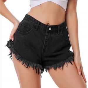 Zaful High Waist Frayed Hem Denim Shorts - Small